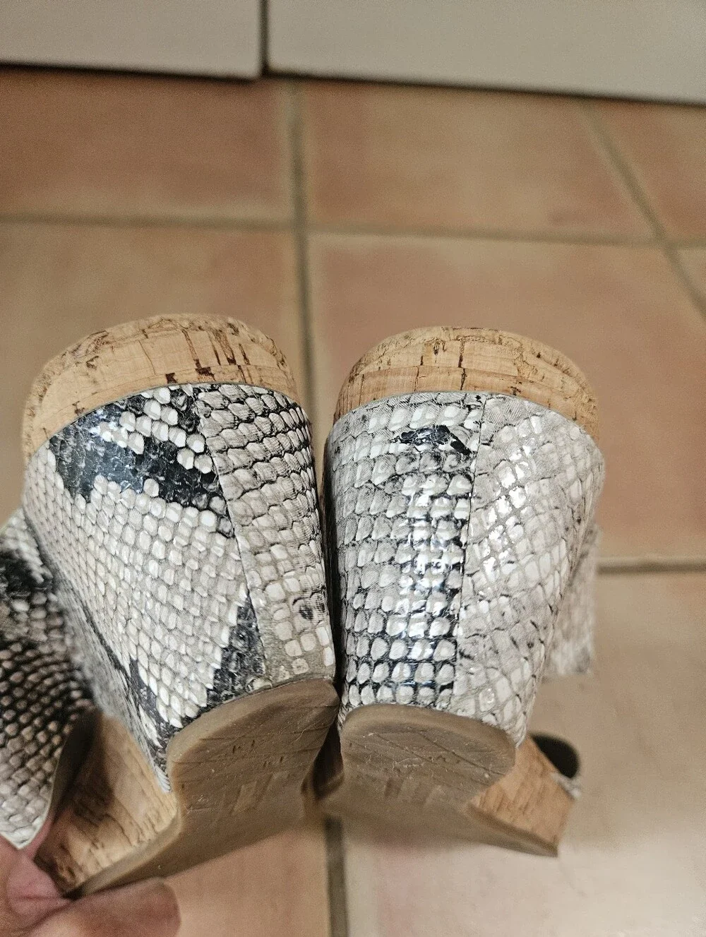 Donald Pliner Gretta Grey Snake Print Cork Wedge Sandals